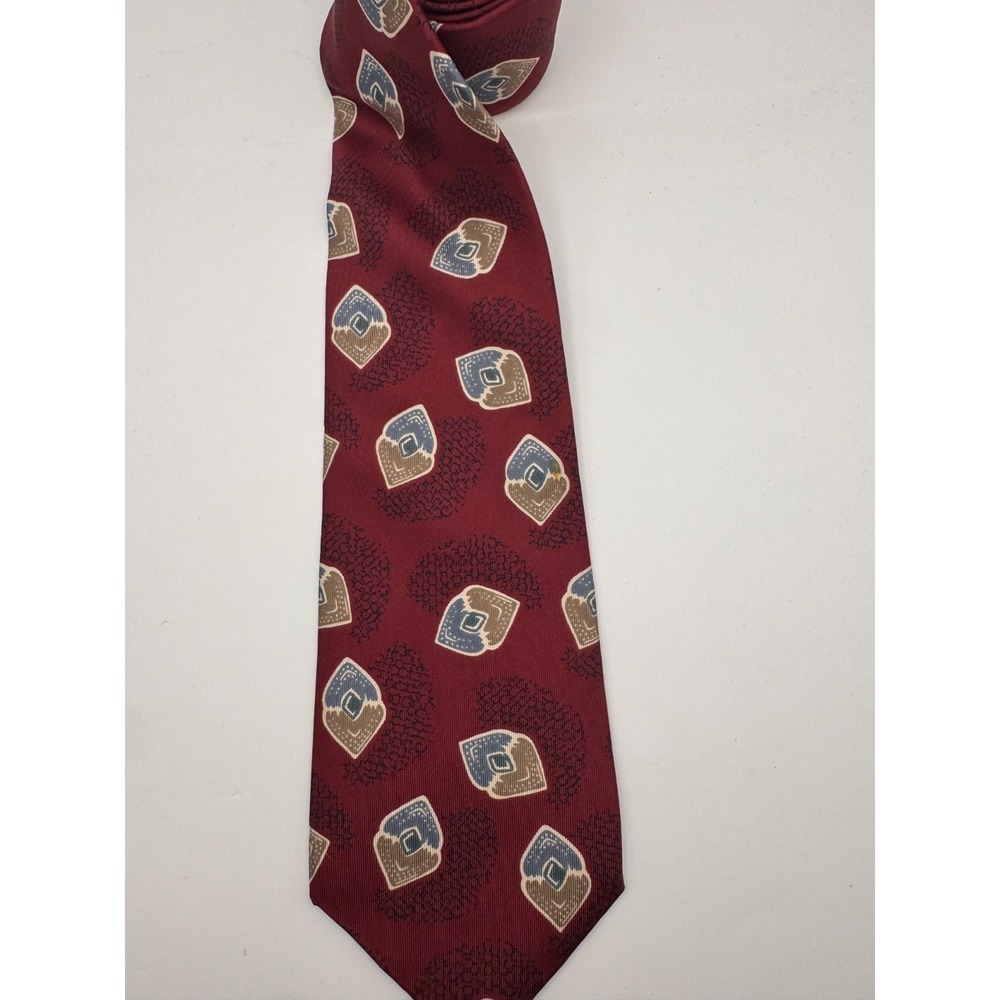 Vintage Savile Row Maroon Geometric Silk Tie - 100% Italian Silk, Made in USA